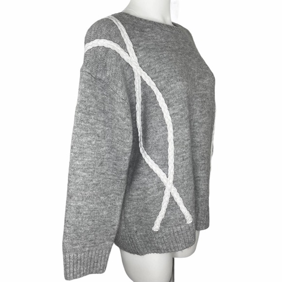 Line and Dot ~ Braid Trim Sweater Grey Pullover Large L - Picture 2 of 10